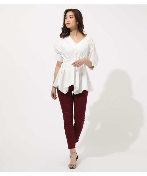 AZUL by moussy(アズールバイマウジー)の「WAIST SHAPE HEM TUNIC TOPS/ウエストシャープヘムトニックトップス(シャツ/ブラウス・レディース・ネイビー/オフホワイト/ブラウン・SMALL/MEDIUM)」の5枚目の写真