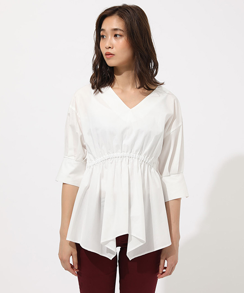 AZUL by moussy(アズールバイマウジー)の「WAIST SHAPE HEM TUNIC TOPS/ウエストシャープヘムトニックトップス(シャツ/ブラウス・レディース・ネイビー/オフホワイト/ブラウン・SMALL/MEDIUM)」の6枚目の写真