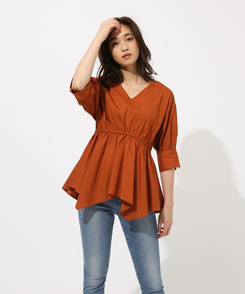AZUL by moussy(アズールバイマウジー)の「WAIST SHAPE HEM TUNIC TOPS/ウエストシャープヘムトニックトップス(シャツ/ブラウス・レディース・ネイビー/オフホワイト/ブラウン・SMALL/MEDIUM)」の12枚目の写真