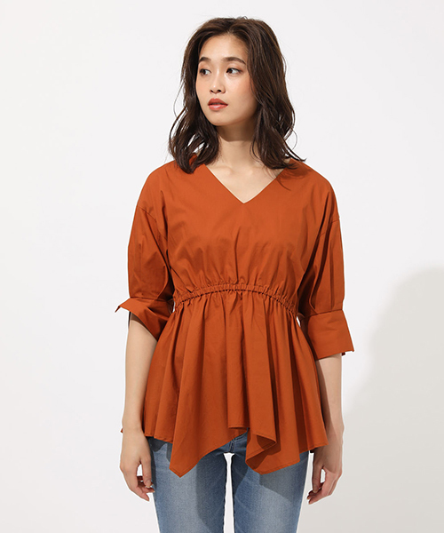 AZUL by moussy(アズールバイマウジー)の「WAIST SHAPE HEM TUNIC TOPS/ウエストシャープヘムトニックトップス(シャツ/ブラウス・レディース・ネイビー/オフホワイト/ブラウン・SMALL/MEDIUM)」の14枚目の写真