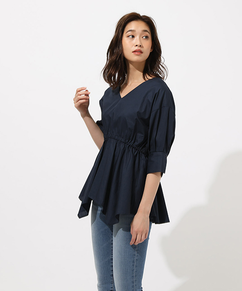 AZUL by moussy(アズールバイマウジー)の「WAIST SHAPE HEM TUNIC TOPS/ウエストシャープヘムトニックトップス(シャツ/ブラウス・レディース・ネイビー/オフホワイト/ブラウン・SMALL/MEDIUM)」の20枚目の写真