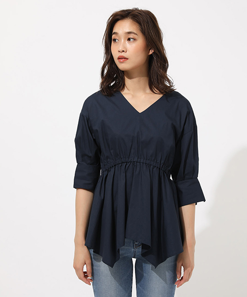 AZUL by moussy(アズールバイマウジー)の「WAIST SHAPE HEM TUNIC TOPS/ウエストシャープヘムトニックトップス(シャツ/ブラウス・レディース・ネイビー/オフホワイト/ブラウン・SMALL/MEDIUM)」の22枚目の写真