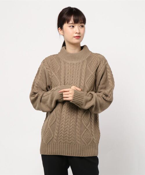 Bling Leads（ブリングリーズ）の「【Bl】ケーブルモックネックニット（ニット/セーター・レディース・グレー/ダークグリーン/ブルー/マスタード/ワイン/キャメル/オフホワイト/オリーブ/ベージュ/オレンジ/ブラック/ネイビー/モカ/アイボリー/カーキ/ピンク/ブラウン・M/LL/L）」の7枚目の写真