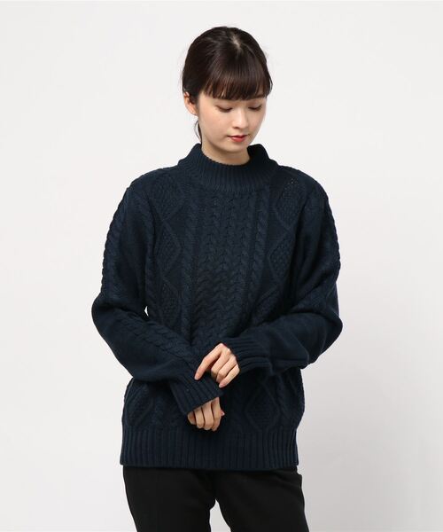 Bling Leads（ブリングリーズ）の「【Bl】ケーブルモックネックニット（ニット/セーター・レディース・グレー/ダークグリーン/ブルー/マスタード/ワイン/キャメル/オフホワイト/オリーブ/ベージュ/オレンジ/ブラック/ネイビー/モカ/アイボリー/カーキ/ピンク/ブラウン・M/LL/L）」の11枚目の写真