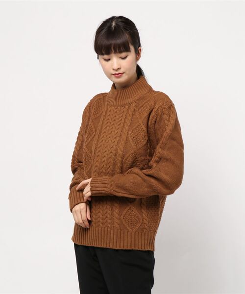 Bling Leads（ブリングリーズ）の「【Bl】ケーブルモックネックニット（ニット/セーター・レディース・グレー/ダークグリーン/ブルー/マスタード/ワイン/キャメル/オフホワイト/オリーブ/ベージュ/オレンジ/ブラック/ネイビー/モカ/アイボリー/カーキ/ピンク/ブラウン・M/LL/L）」の14枚目の写真