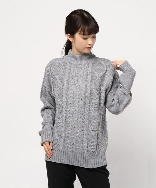 Bling Leads（ブリングリーズ）の「【Bl】ケーブルモックネックニット（ニット/セーター・レディース・グレー/ダークグリーン/ブルー/マスタード/ワイン/キャメル/オフホワイト/オリーブ/ベージュ/オレンジ/ブラック/ネイビー/モカ/アイボリー/カーキ/ピンク/ブラウン・M/LL/L）」の5枚目の写真