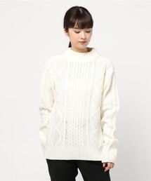 モックネック 肉厚 ウール ひつじ 風景 レディース ニットセーター S528b モックネック」に該当するレディースのニット/セーター