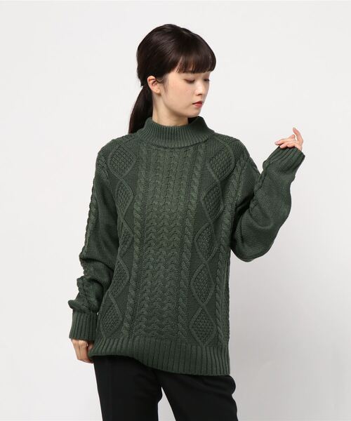 Bling Leads（ブリングリーズ）の「【Bl】ケーブルモックネックニット（ニット/セーター・レディース・グレー/ダークグリーン/ブルー/マスタード/ワイン/キャメル/オフホワイト/オリーブ/ベージュ/オレンジ/ブラック/ネイビー/モカ/アイボリー/カーキ/ピンク/ブラウン・M/LL/L）」の9枚目の写真