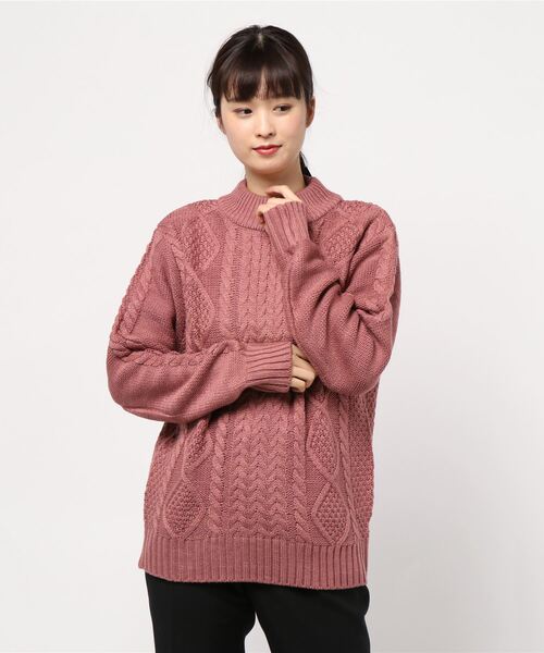 Bling Leads（ブリングリーズ）の「【Bl】ケーブルモックネックニット（ニット/セーター・レディース・グレー/ダークグリーン/ブルー/マスタード/ワイン/キャメル/オフホワイト/オリーブ/ベージュ/オレンジ/ブラック/ネイビー/モカ/アイボリー/カーキ/ピンク/ブラウン・M/LL/L）」の15枚目の写真