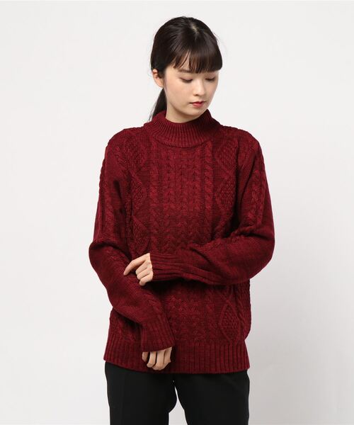 Bling Leads（ブリングリーズ）の「【Bl】ケーブルモックネックニット（ニット/セーター・レディース・グレー/ダークグリーン/ブルー/マスタード/ワイン/キャメル/オフホワイト/オリーブ/ベージュ/オレンジ/ブラック/ネイビー/モカ/アイボリー/カーキ/ピンク/ブラウン・M/LL/L）」の16枚目の写真