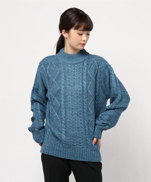 Bling Leads（ブリングリーズ）の「【Bl】ケーブルモックネックニット（ニット/セーター・レディース・グレー/ダークグリーン/ブルー/マスタード/ワイン/キャメル/オフホワイト/オリーブ/ベージュ/オレンジ/ブラック/ネイビー/モカ/アイボリー/カーキ/ピンク/ブラウン・M/LL/L）」の12枚目の写真