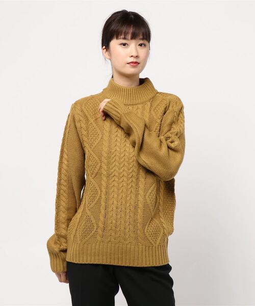 Bling Leads（ブリングリーズ）の「【Bl】ケーブルモックネックニット（ニット/セーター・レディース・グレー/ダークグリーン/ブルー/マスタード/ワイン/キャメル/オフホワイト/オリーブ/ベージュ/オレンジ/ブラック/ネイビー/モカ/アイボリー/カーキ/ピンク/ブラウン・M/LL/L）」の13枚目の写真