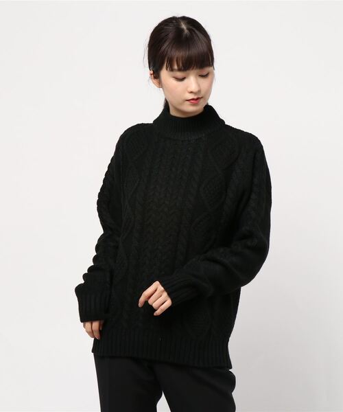 Bling Leads（ブリングリーズ）の「【Bl】ケーブルモックネックニット（ニット/セーター・レディース・グレー/ダークグリーン/ブルー/マスタード/ワイン/キャメル/オフホワイト/オリーブ/ベージュ/オレンジ/ブラック/ネイビー/モカ/アイボリー/カーキ/ピンク/ブラウン・M/LL/L）」の4枚目の写真