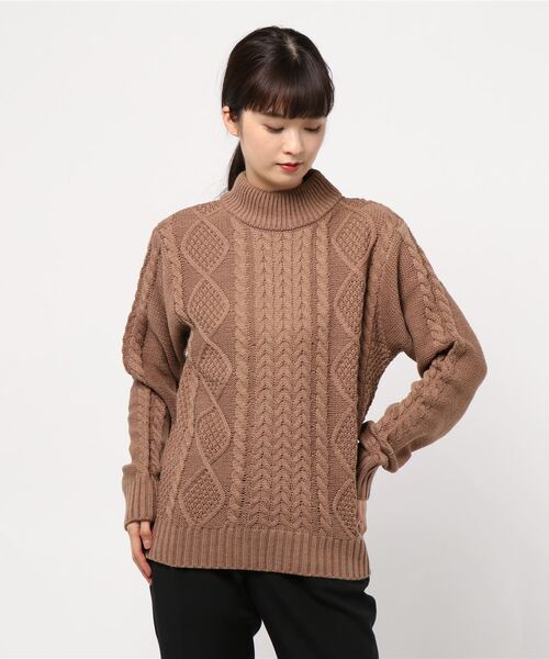 Bling Leads（ブリングリーズ）の「【Bl】ケーブルモックネックニット（ニット/セーター・レディース・グレー/ダークグリーン/ブルー/マスタード/ワイン/キャメル/オフホワイト/オリーブ/ベージュ/オレンジ/ブラック/ネイビー/モカ/アイボリー/カーキ/ピンク/ブラウン・M/LL/L）」の6枚目の写真