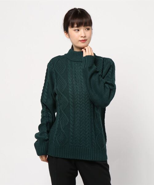 Bling Leads（ブリングリーズ）の「【Bl】ケーブルモックネックニット（ニット/セーター・レディース・グレー/ダークグリーン/ブルー/マスタード/ワイン/キャメル/オフホワイト/オリーブ/ベージュ/オレンジ/ブラック/ネイビー/モカ/アイボリー/カーキ/ピンク/ブラウン・M/LL/L）」の8枚目の写真