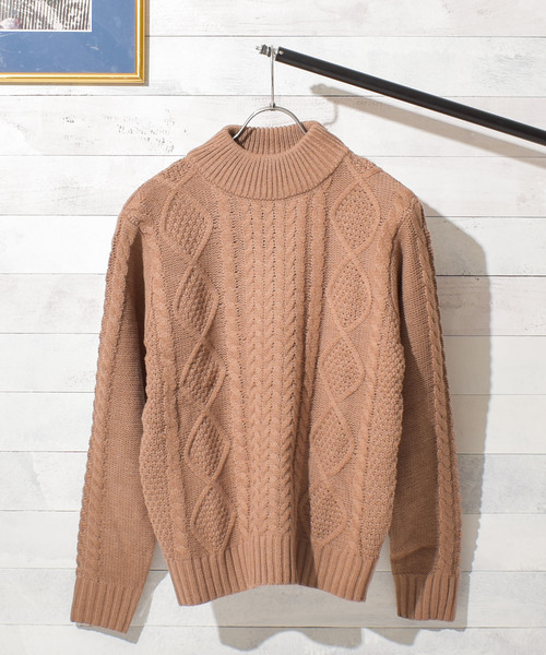 Bling Leads（ブリングリーズ）の「【Bl】ケーブルモックネックニット（ニット/セーター・レディース・グレー/ダークグリーン/ブルー/マスタード/ワイン/キャメル/オフホワイト/オリーブ/ベージュ/オレンジ/ブラック/ネイビー/モカ/アイボリー/カーキ/ピンク/ブラウン・M/LL/L）」の22枚目の写真