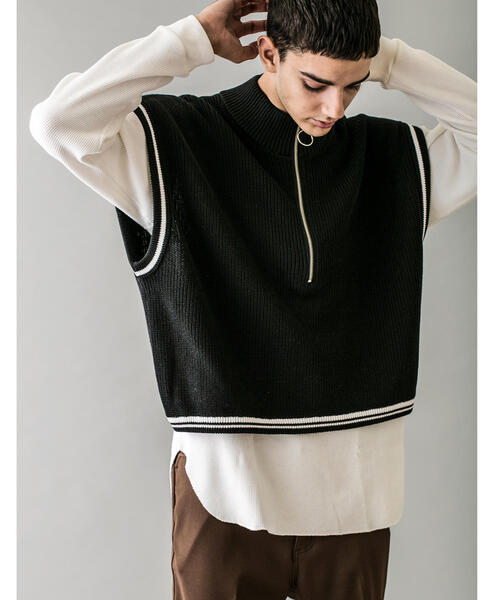 MONKEY TIME(モンキータイム)の「<monkey time> AZE CROPPED HALF ZIP PULLOVER VEST/ベスト(ベスト・メンズ・グレー/ブラック・MEDIUM/LARGE)」の5枚目の写真