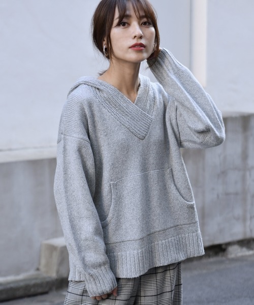 Ambre Neige(アンブルネージュ)の「ニットパーカー【WEB/EC限定商品】(ニット/セーター・レディース・ライトグレー/ベージュ・FREE)」の1枚目の写真