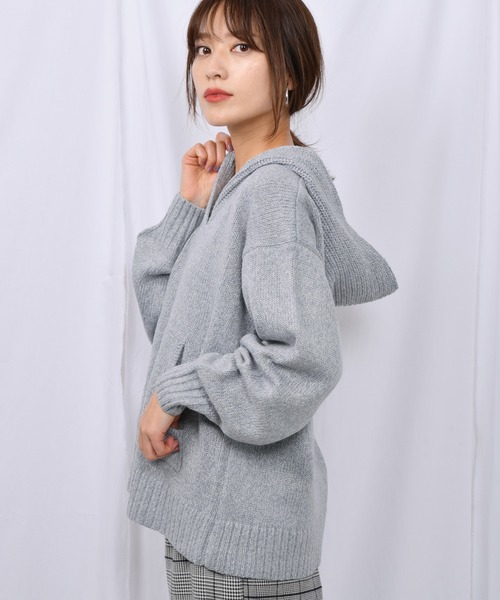 Ambre Neige(アンブルネージュ)の「ニットパーカー【WEB/EC限定商品】(ニット/セーター・レディース・ライトグレー/ベージュ・FREE)」の4枚目の写真