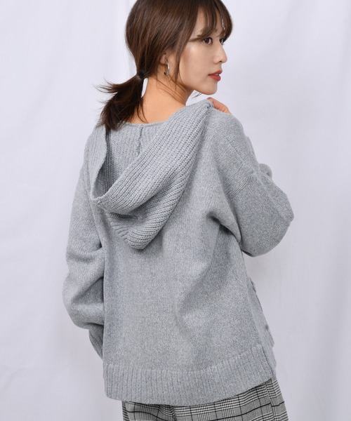 Ambre Neige(アンブルネージュ)の「ニットパーカー【WEB/EC限定商品】(ニット/セーター・レディース・ライトグレー/ベージュ・FREE)」の3枚目の写真