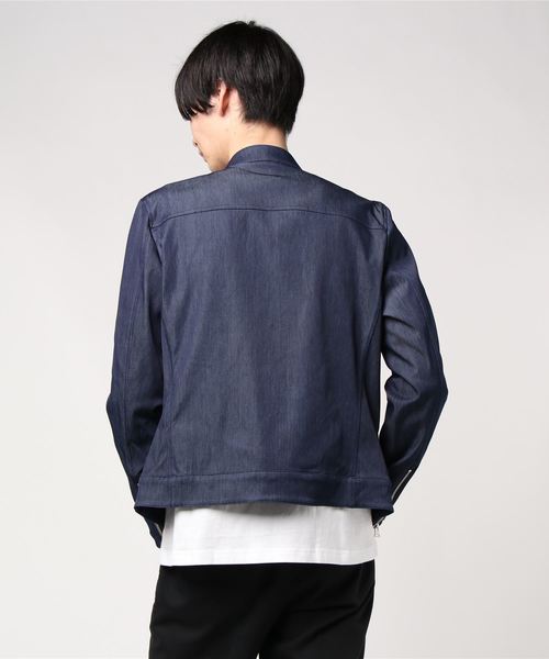 COMME CA MEN（コムサメン）の「ハンドルナイロンデニム　ライダースジャケット（ライダースジャケット・メンズ・ブラック/ネイビー・SMALL/MEDIUM/LARGE）」の4枚目の写真