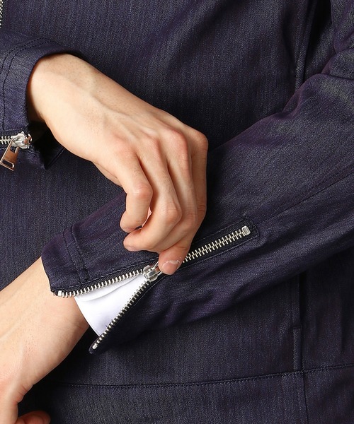 COMME CA MEN（コムサメン）の「ハンドルナイロンデニム　ライダースジャケット（ライダースジャケット・メンズ・ブラック/ネイビー・SMALL/MEDIUM/LARGE）」の10枚目の写真