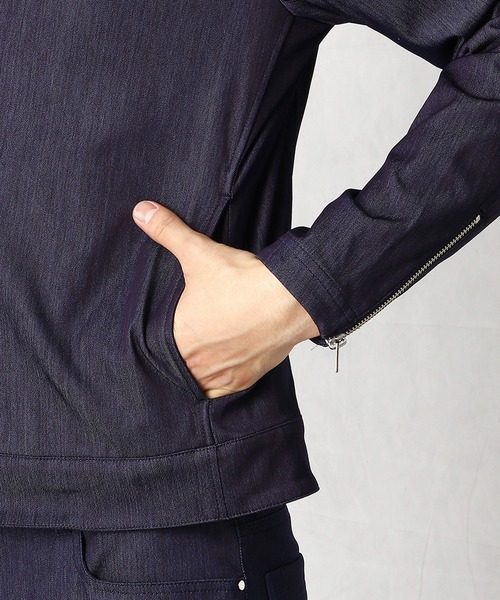 COMME CA MEN（コムサメン）の「ハンドルナイロンデニム　ライダースジャケット（ライダースジャケット・メンズ・ブラック/ネイビー・SMALL/MEDIUM/LARGE）」の9枚目の写真