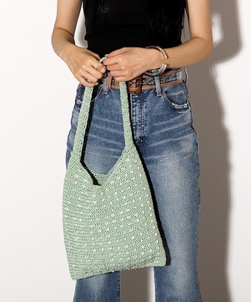 Casselini（キャセリーニ）の「Casselini（キャセリーニ）クロシェビーズトート（トートバッグ・レディース・ブラック/ブラウン/ライム/アイボリー・FREE）」の4枚目の写真