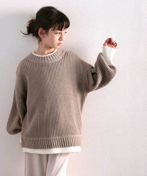 classicalelf(クラシカルエルフ)の「キッズ 重ね着風無地クルーネックミドル丈ローゲージニット(長袖)(ニット/セーター・キッズ・ブラック/ベージュ/アイボリー・130/140/150)」の7枚目の写真