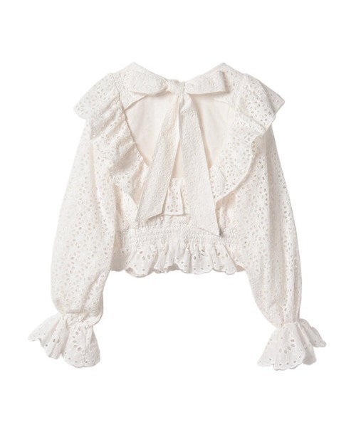 EIMY ISTOIRE(エイミーイストワール)の「コットンレースフリルトップス(シャツ/ブラウス・レディース・ホワイト/ブラック/ベージュ・FREE)」の9枚目の写真