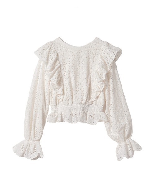 EIMY ISTOIRE(エイミーイストワール)の「コットンレースフリルトップス(シャツ/ブラウス・レディース・ホワイト/ブラック/ベージュ・FREE)」の8枚目の写真