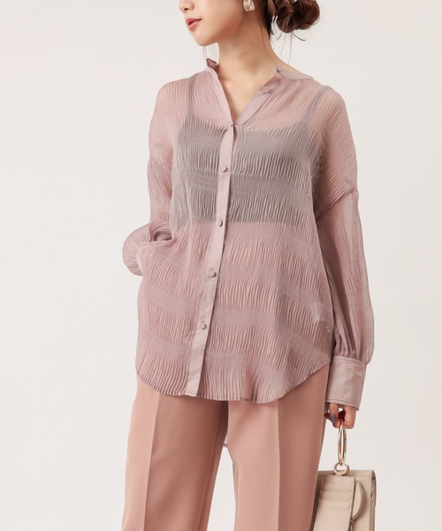 natural couture(ナチュラルクチュール)の「【WEB限定】マジョリカプリーツシアーシャツ(シャツ/ブラウス・レディース・オフホワイト/サックスブルー/ピンク/ミント/モカ・FREE)」の5枚目の写真