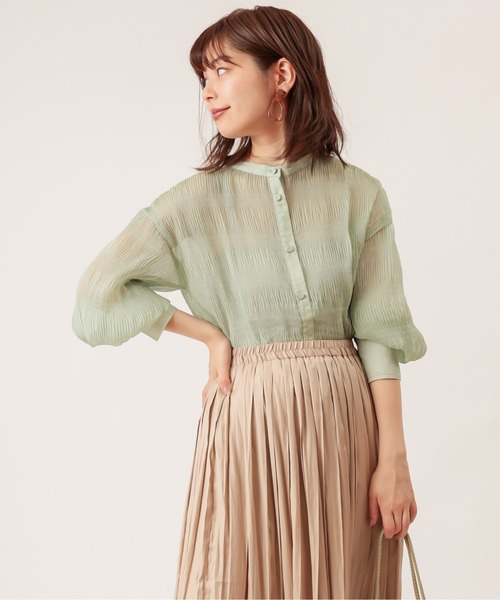 natural couture(ナチュラルクチュール)の「【WEB限定】マジョリカプリーツシアーシャツ(シャツ/ブラウス・レディース・オフホワイト/サックスブルー/ピンク/ミント/モカ・FREE)」の13枚目の写真