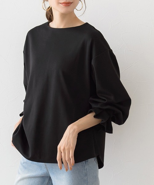 Pierrot(ピエロ)の「ポンチキャンディスリーブトップス(Tシャツ/カットソー・レディース・ブラック/モカ/グレイッシュベージュ・M/L)」の1枚目の写真