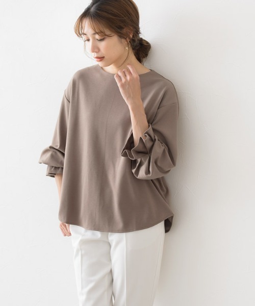 Pierrot(ピエロ)の「ポンチキャンディスリーブトップス(Tシャツ/カットソー・レディース・ブラック/モカ/グレイッシュベージュ・M/L)」の2枚目の写真