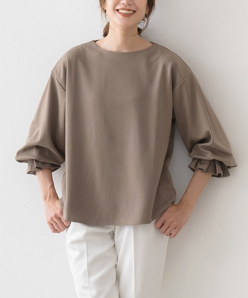 Pierrot(ピエロ)の「ポンチキャンディスリーブトップス(Tシャツ/カットソー・レディース・ブラック/モカ/グレイッシュベージュ・M/L)」の6枚目の写真