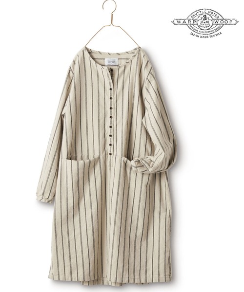 チュニック Sunnyサニークラウズ ｆｅａｔ ｓｈｕｔｔｌｅ ｎｏｔｅｓ ストライプ割烹着ワンピース レディース チュニック Sunny Clouds サニークラウズ のファッション