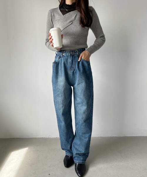 CLEA(クレア)の「クロスデザインリブニット(ニット/セーター・レディース・ホワイト/ブラック/グレイッシュベージュ/グリーン/イエロー/グレー/ライトブラウン・FREE)」の18枚目の写真