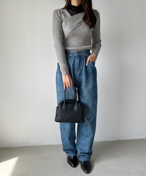 CLEA(クレア)の「クロスデザインリブニット(ニット/セーター・レディース・ホワイト/ブラック/グレイッシュベージュ/グリーン/イエロー/グレー/ライトブラウン・FREE)」の19枚目の写真