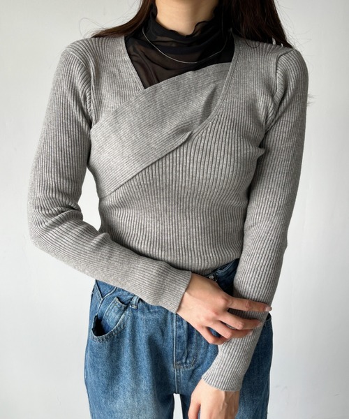 CLEA(クレア)の「クロスデザインリブニット(ニット/セーター・レディース・ホワイト/ブラック/グレイッシュベージュ/グリーン/イエロー/グレー/ライトブラウン・FREE)」の17枚目の写真