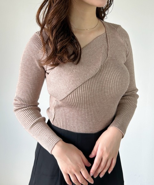 CLEA(クレア)の「クロスデザインリブニット(ニット/セーター・レディース・ホワイト/ブラック/グレイッシュベージュ/グリーン/イエロー/グレー/ライトブラウン・FREE)」の20枚目の写真