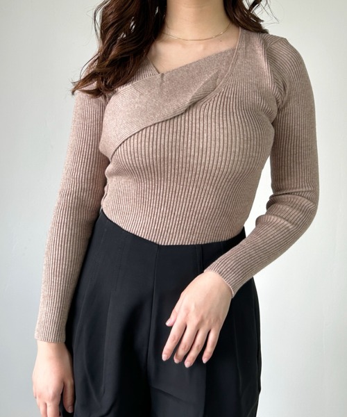 CLEA(クレア)の「クロスデザインリブニット(ニット/セーター・レディース・ホワイト/ブラック/グレイッシュベージュ/グリーン/イエロー/グレー/ライトブラウン・FREE)」の21枚目の写真