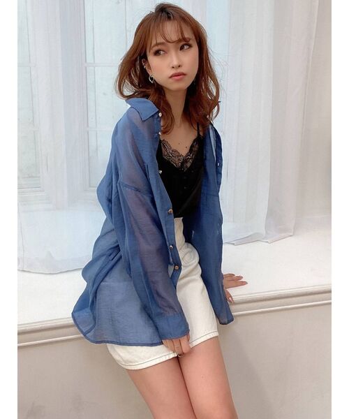 RESEXXY（リゼクシー）の「ゴールドボタンシアーシャツ（シャツ/ブラウス・レディース・モカ/ブルー/ホワイト・FREE）」の7枚目の写真