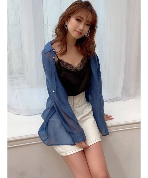 RESEXXY（リゼクシー）の「ゴールドボタンシアーシャツ（シャツ/ブラウス・レディース・モカ/ブルー/ホワイト・FREE）」の8枚目の写真