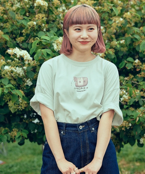 timecapsule(タイムカプセル)の「【timecapsule】「四角い思い出」プリント半袖ビッグTシャツ(Tシャツ/カットソー・レディース・ホワイト/ミント/モカ/ライトベージュ・FREE)」の4枚目の写真