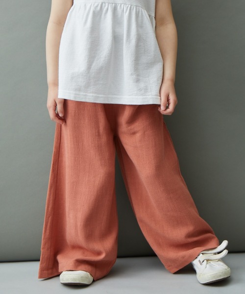 ＆yam（アンドヤム）の「リネンレーヨン ウエストフリルフレアワイドパンツ/スカーチョ（その他パンツ・キッズ・グリーン/オレンジ/ブラウン/ブルー/ベージュ・110-120cm/120-130cm/130-140cm/150-160cm/140-150cm）」の5枚目の写真