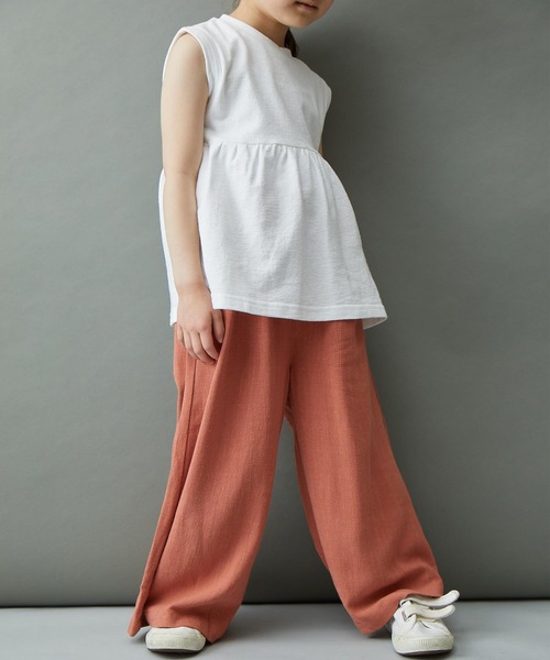＆yam（アンドヤム）の「リネンレーヨン ウエストフリルフレアワイドパンツ/スカーチョ（その他パンツ・キッズ・グリーン/オレンジ/ブラウン/ブルー/ベージュ・110-120cm/120-130cm/130-140cm/150-160cm/140-150cm）」の18枚目の写真