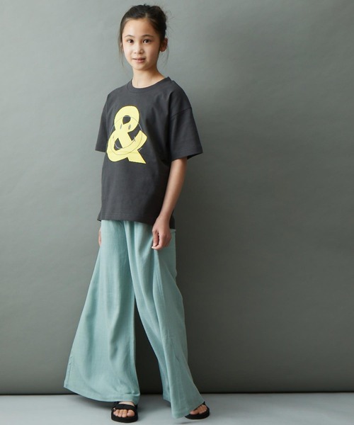 ＆yam（アンドヤム）の「リネンレーヨン ウエストフリルフレアワイドパンツ/スカーチョ（その他パンツ・キッズ・グリーン/オレンジ/ブラウン/ブルー/ベージュ・110-120cm/120-130cm/130-140cm/150-160cm/140-150cm）」の16枚目の写真