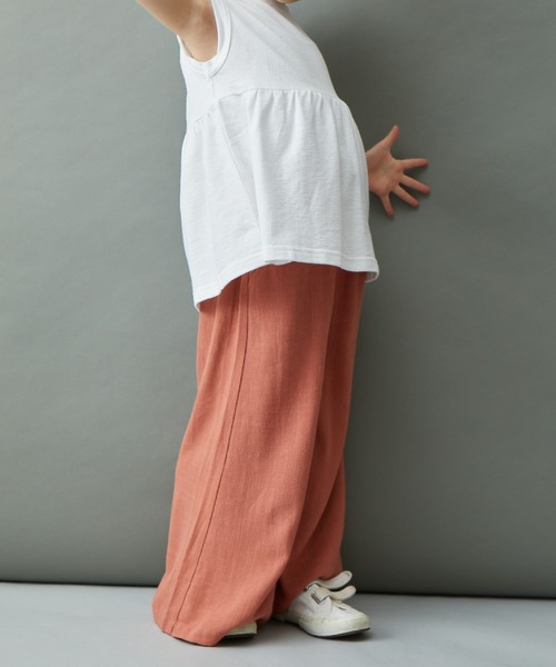 ＆yam（アンドヤム）の「リネンレーヨン ウエストフリルフレアワイドパンツ/スカーチョ（その他パンツ・キッズ・グリーン/オレンジ/ブラウン/ブルー/ベージュ・110-120cm/120-130cm/130-140cm/150-160cm/140-150cm）」の19枚目の写真