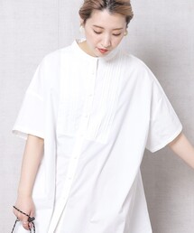 FREAK'S STORE | ▽【WEB限定】ハーフスリーブピンタックシャツ(スタンドカラーシャツ)(シャツ/ブラウス)